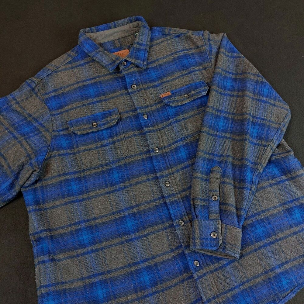 Orvis Big Bear Heavyweight Double Brushed Flannel Shirt Men's XXL Blue Gray